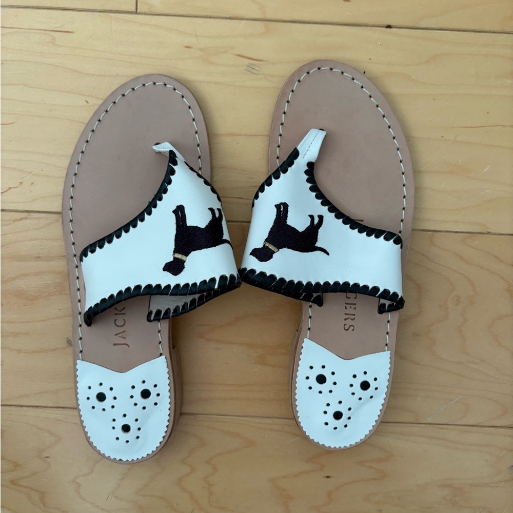 Jack Rogers White Sandals with Black Dog Motif